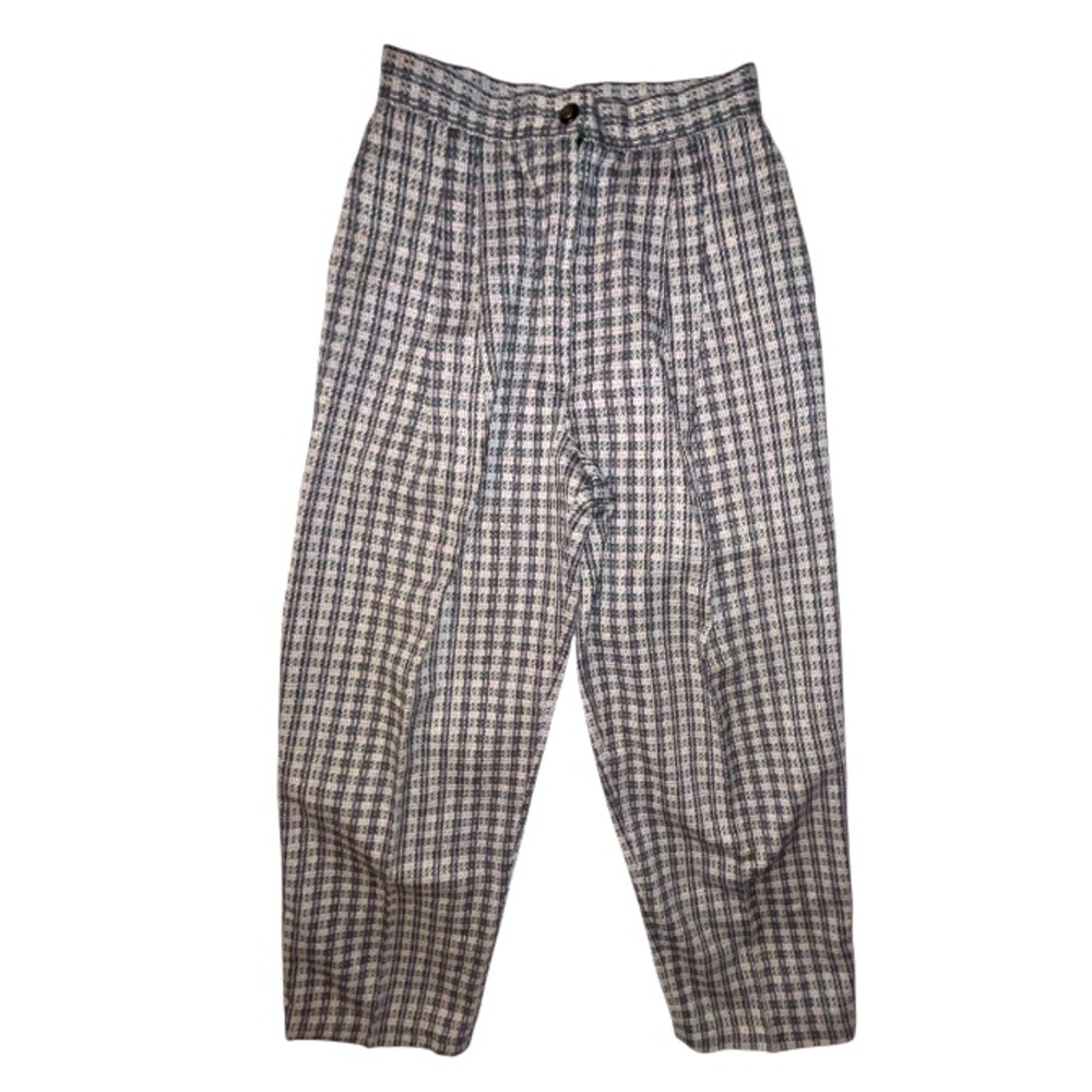 Vintage 80s Plaid High Waisted Pleat Front Pants Side Pockets Size 12